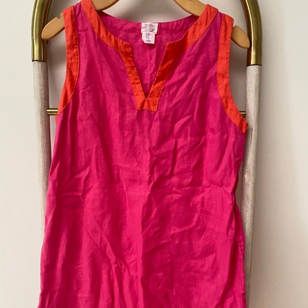 Sigrid Olsen 100% Linen Shift Pink Sleeveless V-Neck Mini Casual Dress Size M